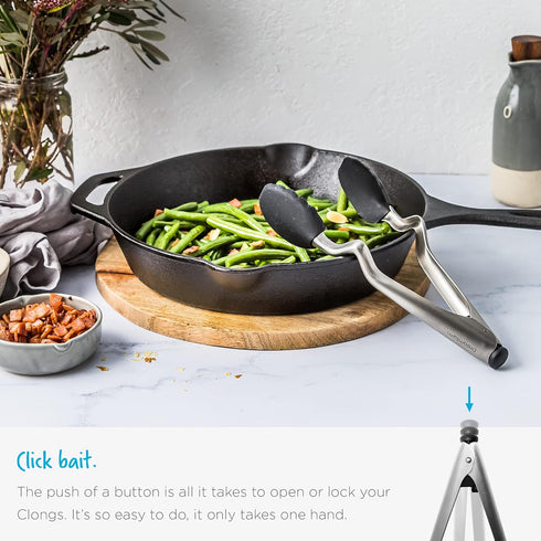 Dreamfarm Clongs Grippy Silicone & Stainless Steel Kitchen Cooking Tongs with Click-Lock Open & Close - 12" Black...