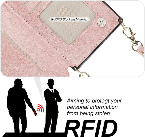Bocasal Crossbody Wallet Case for iPhone 13 Pro Max with RFID Blocking Card Slot Holder, Magnetic Flip Folio Purse Case, PU Leather Zipper Handbag...