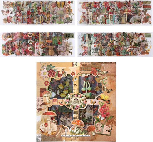 Flower Sticker Set, 500 Pieces (100 Sheets) Vintage Scrapbooking Stickers, Transparent Decals PET Stickers for Journaling, Notebook, Card Making, ...
