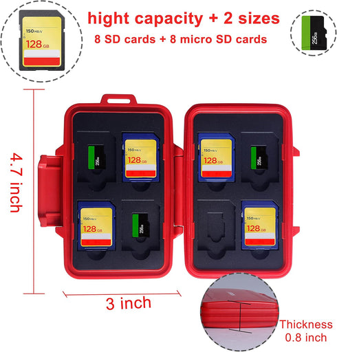 SD Card Holder, Honsky Waterproof Memory Card Holder Case for SD Cards, Micro SD Cards, SDHC SDXC, Red...