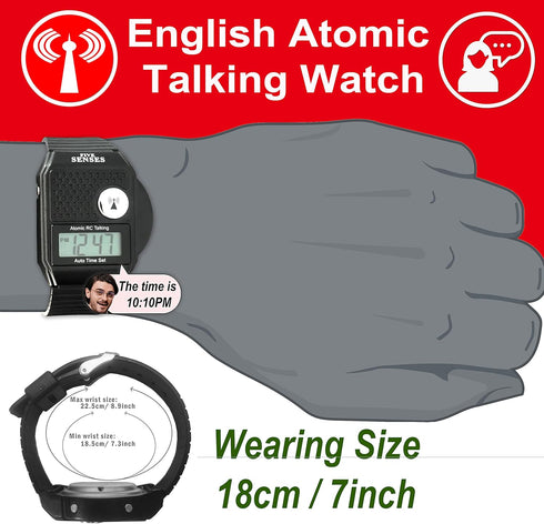 FIVE SENSES - English Atomic Talking Watch, Easy to use for Seniors Blind Men Women, Loud Talking Watch with Sound for Vision Impaired, Watches fo...