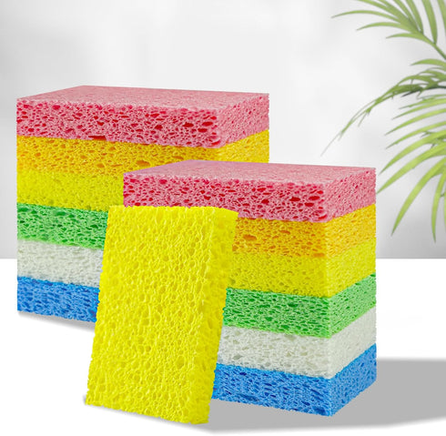 Kitchen Sponges 24 PCS- Compressed Cellulose Sponges Non-Scratch Natural Dish Sponge for Kitchen Bathroom Cars, Funny Cut-Outs DIY for Kids...