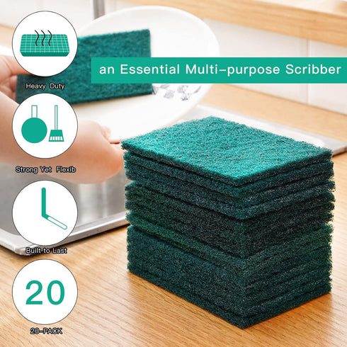 Heavy Duty Scour Pads Sponge Dish Scrubber Non-Scratch Green Reusable Household Scrub Pads for Kitchen and Dish Cleaning Tool (12Pcs)...