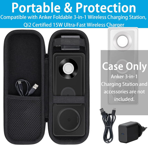khanka Hard Travel Case Replacement for Anker Foldable 3-in-1 Wireless Charging Station, Qi2 Certified 15W Ultra-Fast Wireless Charger,Case Only (...
