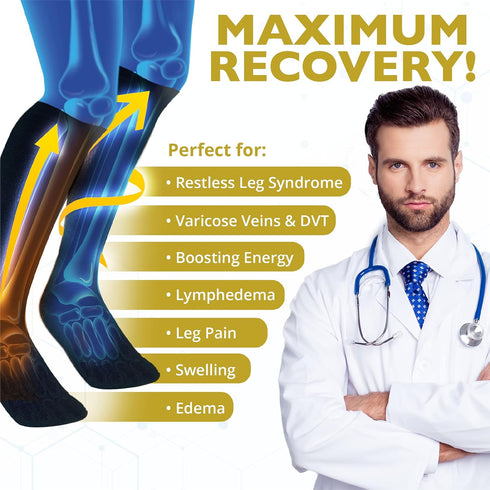 Plus Size Compression Socks Wide Calf- Copper Infused Graduated (Black, XXL)...