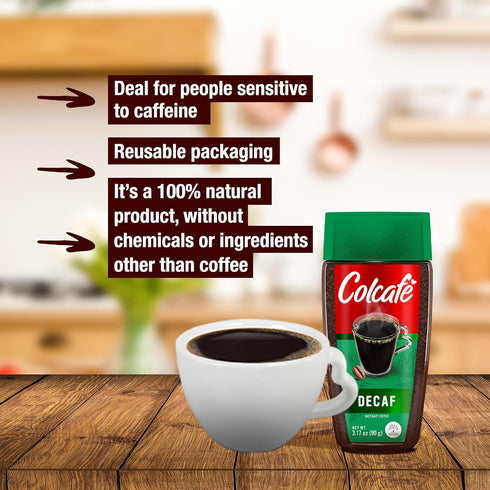 Colcafé Instant Decaf Coffee Jar | Same Great Taste, No Caffeine | Ready in Seconds | 100% Colombian Coffee | 3 Ounce (Pack of 1)...