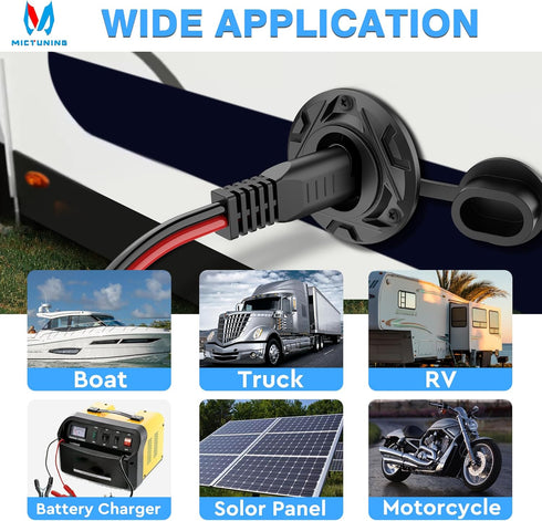 MICTUNING 2Pcs SAE Connector Extension Cable 1FT 14AWG Male Plug to Female Socket Adapter, Panel Flush Mount Waterproof for Solar Generator Batter...