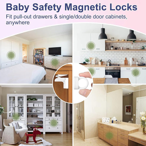 DILSIAI Adhesive Baby Proofing- Magnetic Cabinet Safety Locks for Drawers and Doors, No Drill Installation, ?Set of 4 Locks? (4 LOCKS)...