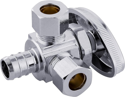 (Pack of 2) EFIELD Dual Outlet Angle Stop Valve, 1/2" Pex-b Crimp Connection Inlet x (3/8 inch x 3/8 inch) Compression Outlet...