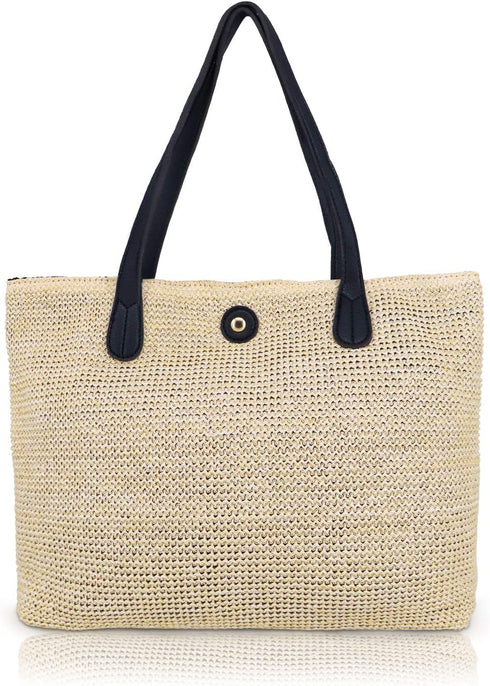 Women Straw Summer Beach Bag Handwoven Big Tote Leather Shoulder Handbag with Tassel Decorate...