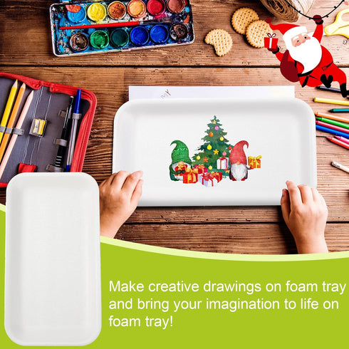 50 Pcs Crafts Foam Trays, White Foam Meat Tray Food Tray Paint and Ink Mixing Trays Rectangle School Printmaking Foam Trays for DIY Art Craft Diss...