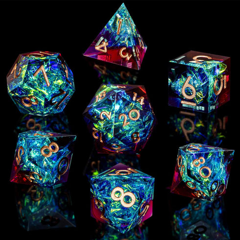 ARUOHHA Sharp Edges Dice Set DND Resin Lightning D&D Dice with Box, Translucent Polyhedral Dice Dungeons and Dragons RPG Role Playing Games Handma...