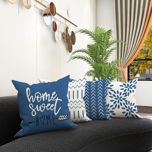 YCOLL Pillow Covers 18x18 Set of 4, Modern Sofa Throw Pillow Cover, Decorative Outdoor Linen Fabric Pillow Case for Couch Bed Car?Light Blue...