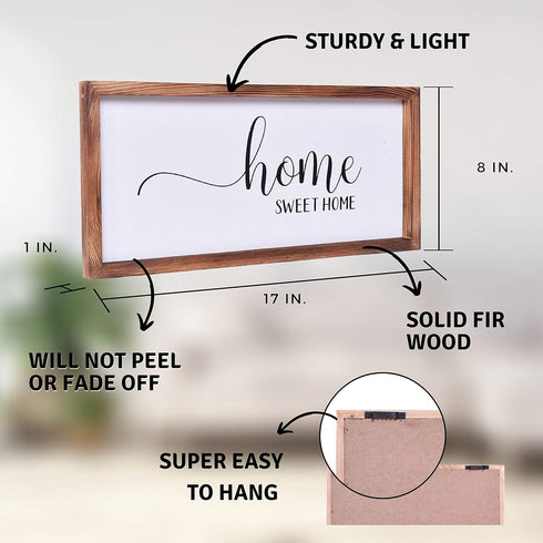 Farmhouse Decor,Modern Rustic Wall Art Home Decor,Home Sweet Home,Cute Solid Wood Framed Printed Sign for Entry, Living Room, Foyer, Hallway, Dini...