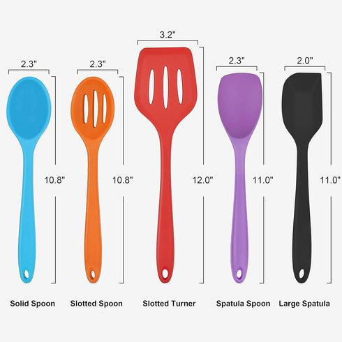 Homikit 5-Piece Kitchen Cooking Utensils Set, Colorful Silicone Slotted Turner Spatula Spoons for Nonstick Cookware, Dishwasher Safe Kitchen Tools...