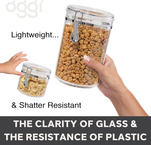 Oggi Clear Canister with Clamp Lid, 28 oz - Large Airtight Food Storage Container, for Kitchen & Pantry Storage of Bulk, Dry Foods Including Pasta...