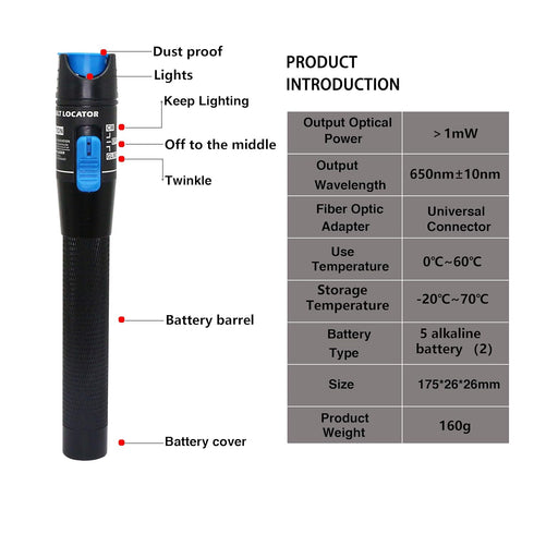 SinLoon Visual Fault Locator,Red Light Pen Fiber Optic Cable Tester Meter,Cable Test Equipment Suitable for 2.5 mm Connector, for CATV Telecommuni...
