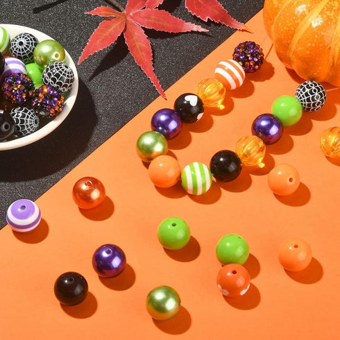 LiQunSweet 1 Set 50 Pcs DIY Halloween Beads Decoration Making Kit Including Acrylic Round Beads Chain Wire Lobster Clasps for DIY Jewelry Making...