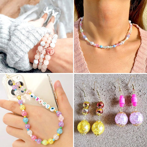 Beadthoven 360pcs 8mm Glass Beads for Bracelets Kit Crystal Crackle Beads Bulk for Jewelry Making Colorful Round Gemstones Friendship Bracelet Bea...