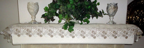 Sophisticated Floral Lace Dresser Scarf 65" Neutral Earth Tones or Mantel Scarf Table Runner...