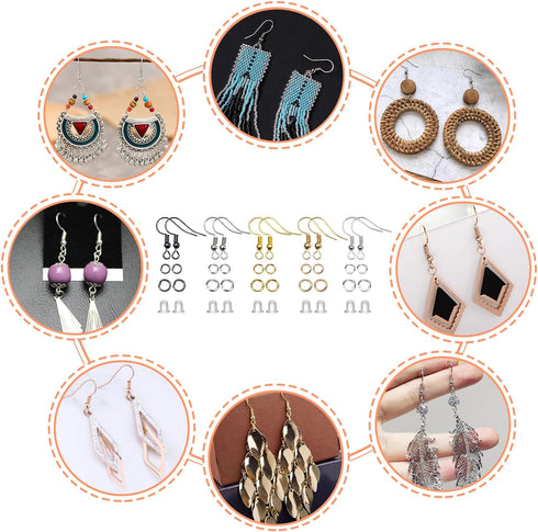 TOAOB 150pcs 5 Colors Earring Hooks Kit Hypoallergenic Ear Wires and 1000pcs Jump Rings 200pcs Earring Backs for Earrings Making Jewelry Making Fi...