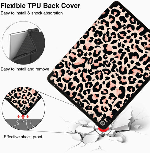 Hi Space for iPad 9th 8th 7th Generation Case for iPad 10.2 Case with Pencil Holder 2021 2020 2019, Leopard Print Cheetah Protective Shockproof Co...