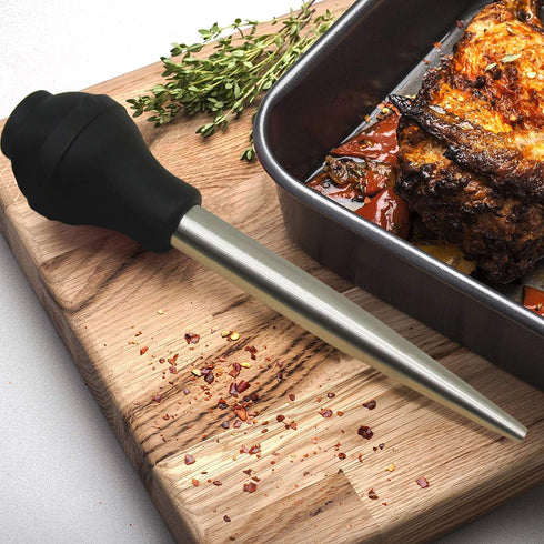 KAYCROWN Stainless Steel Turkey Baster Commercial Grade Quality Silicone Bulb Including 2 Marinade Injector Needles And Basting Brush...