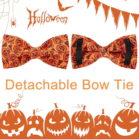 Halloween Dog Collar with Bow Tie, Pumpkin Cotton Bowtie Collar for Puppy Girl Dog or Cat, Halloween Bow Tie Collar with Durable Metal Buckle, Ado...