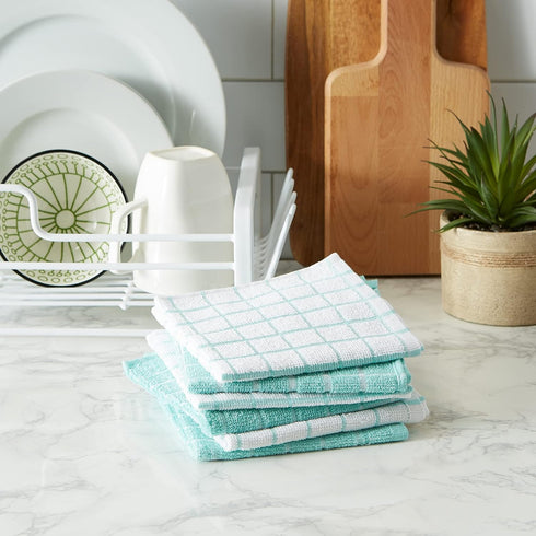 DII Basic Terry Collection Windowpane Dishcloth Set, 12x12, Aqua, 6 Piece...