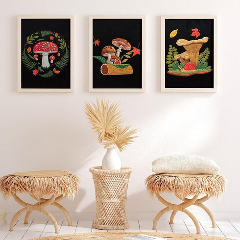 5 Sets Embroidery Kit with Mushroom Pattern and Instruction Halloween Fall Cross Stitching for Beginner Adult Kid DIY Stamped Starter Needlepoint ...