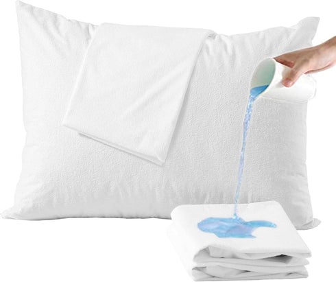 Niagara Waterproof Pillow Protectors Standard 4 Pack Cotton Terry 100% Waterproof Zippered White Pillow Encasement Washable Long Life Soft...