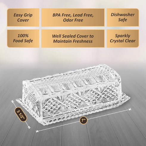 Large Deep Danish Crystal Covered Butter Dish Butter keeper Well Sealed to Keep Butter Soft Beautiful Decorative Design and Antique Look 7" x 3.75...