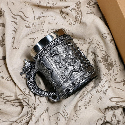 Medieval Roaring Dragon Mug - Dungeons and Dragons Beer Stein Tankard Drink Cup - 15.8oz Stainless Coffee Mug for GOT Dragon Lovers Collector Idea...
