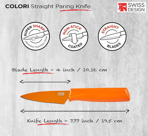 Kuhn Rikon COLORI Non-Stick Straight Paring Knife with Safety Sheath, 4 inch/10.16 cm Blade, Tangerine...