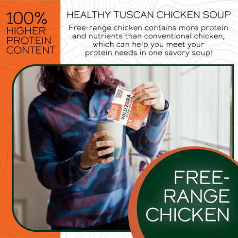 Wild Zora Instant Keto-Friendly Soups Tuscan Chicken 8-pack Broth Made with Free-Range Chicken, and Vegetables, Gluten-Free, Low Carb, No Added Su...