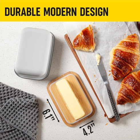 White Butter Dish with Lid for Countertop & Refrigerator - Unbreakable Metal Butter Keeper, Large Butter Container for Fridge, Butter Holder, Butt...