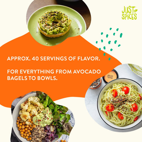 Just Spices Avocado Topping, 2.11 OZ I Spice mix for avocado I Also for refining bowls and salad I With black sesame, tomato and chilli, pyramid s...