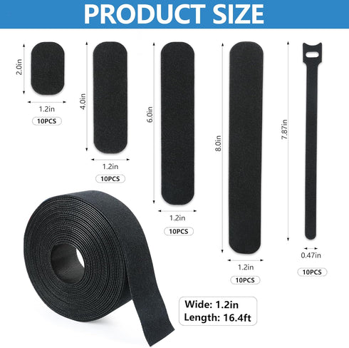 Hook and Loop Straps Double-Sided Adhesive Strip and Cables Self-Gripping Hook and Loop Roll,Cut To Length,Reusable Wide 1.2in Fastening Cable Str...