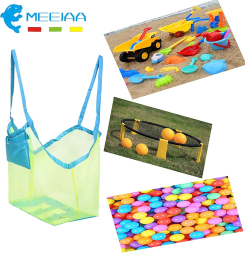 Mesh Beach Bag - Foldable Large Children's Storage Bag, Classic Mesh Toy Tote for Beach, Clothes, Towels, Shells...