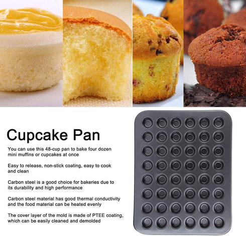 Fdit Bakeware Cupcake And Muffin Pan 48Cup NonStick Mini Round Cupcake Pan Tray Baking Bakeware Cooking Accessory Make Complete And Beautiful Cake...