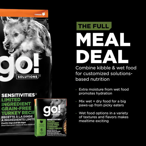 GO! SOLUTIONS Sensitivities Limited Ingredient Wet Dog Food - Grain Free Shredded Turkey Recipe - Complete & Balanced Nutrition for All Life Stage...