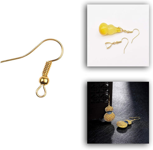Eco-Fused 18mm Earring Hooks - 200 pcs - Coil and Ball Style Nickel-Free Ear Wires - Gold - Hypo-Allergenic Plated Steel - Great for Jewelry Makin...