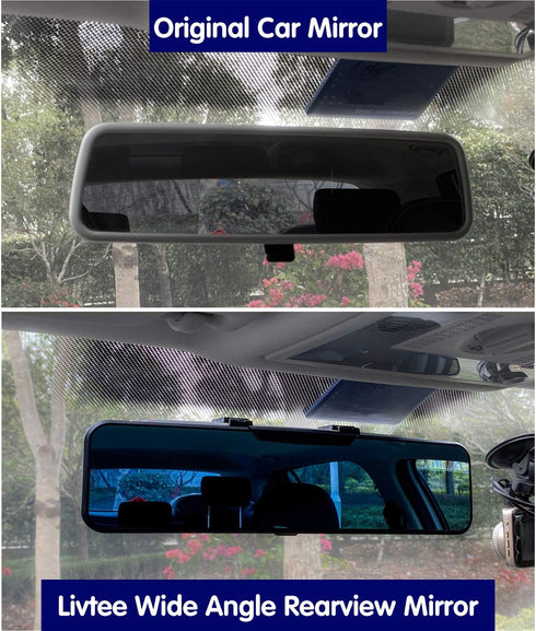 LivTee Anti Glare Rear View Mirror 11.2''(285mm), Wide Angle Panoramic Convex Curve Rearview Mirror Clip on Original Mirror to Eliminate Blind Spo...