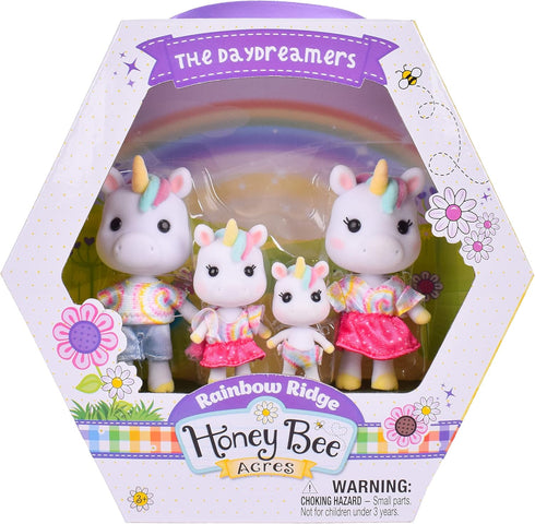 Sunny Days Entertainment Honey Bee Acres Rainbow Ridge Daydreamers Unicorn Family – 4 Miniature Flocked Dolls | Small Fantasy Collectible Figures ...