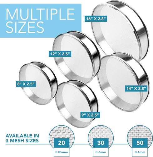 Stainless Steel Flour Sifter Fine Mesh Round Flour Sifter for Baking 8" Diameter x 2.5" High; Mesh-Hole Size 0.85mm...