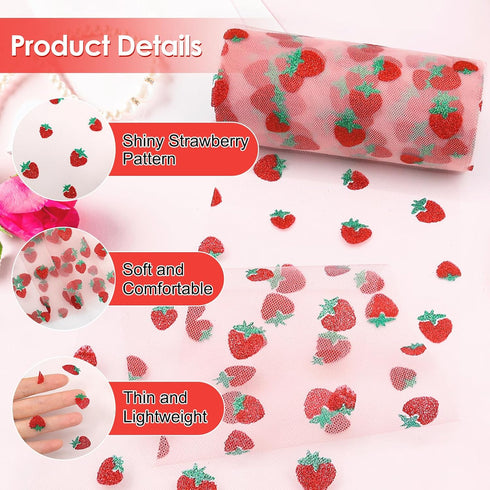 Shiny Strawberry Tulle Rolls 6 inch x 20 Yards Sparkling Spool Ribbon Decorative Tulle Fabric Rolls Netting Ribbon for Tutu Skirts Dress DIY Craft...