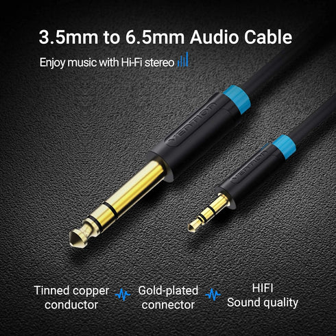 VENTION 3.5mm to 6.35mm Cable, 6.35mm 1/4" to 3.5mm 1/8" Adapter Male to Male TRS Stereo Audio Aux Jack Cable Gold Plated Compatible with Laptop, ...