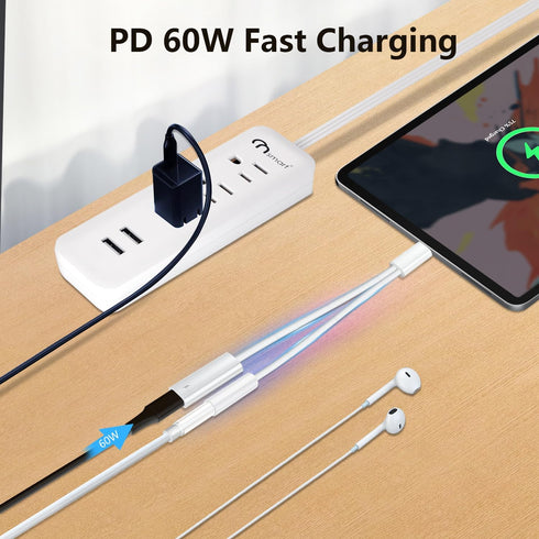 USB C to 3.5mm Audio Adapter with Charger, 2 in 1 USB C to 3.5mm Headphone Jack Hi-Fi DAC with PD 60W Charging Dongle Compatible with iPhone 15/15...