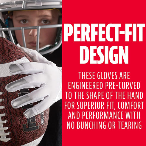 Franklin Sports Supratak Football Receiver Gloves - White/Chrome - Youth Small...
