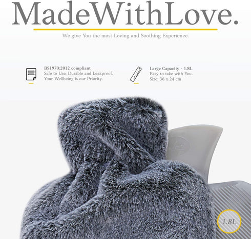 Hot Water Bottle with Soft Cover - 1.8L large - Hot Water Bag for Pain Relief, Neck and Shoulders, Feet Warmer, Menstrual Cramps, Hot and Cold the...
